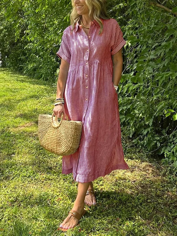 Malina™  Sukienka maxi w paski z klapami i guzikami