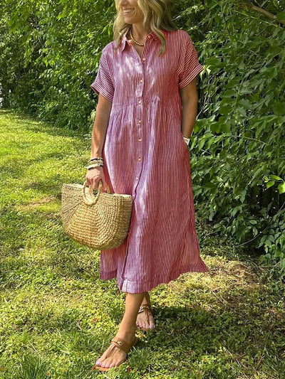 Malina™  Sukienka maxi w paski z klapami i guzikami