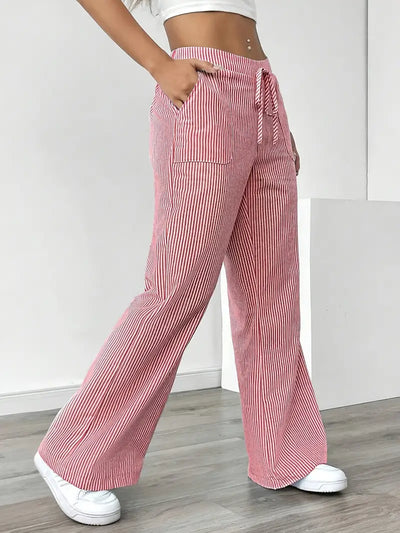 Anna™  Eleganckie Spodnie w Paski z Kieszeniami
