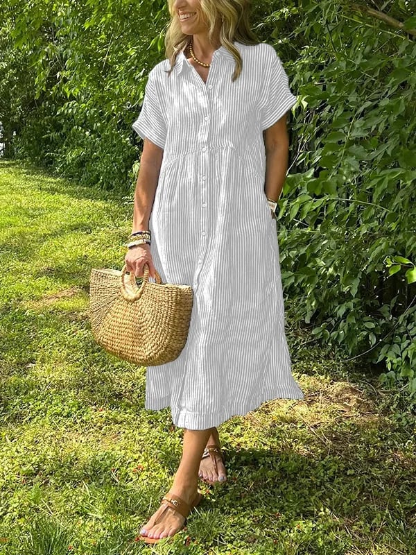 Malina™  Sukienka maxi w paski z klapami i guzikami
