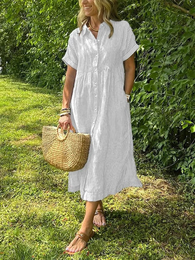 Malina™  Sukienka maxi w paski z klapami i guzikami