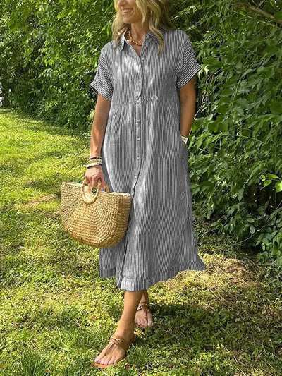 Malina™  Sukienka maxi w paski z klapami i guzikami