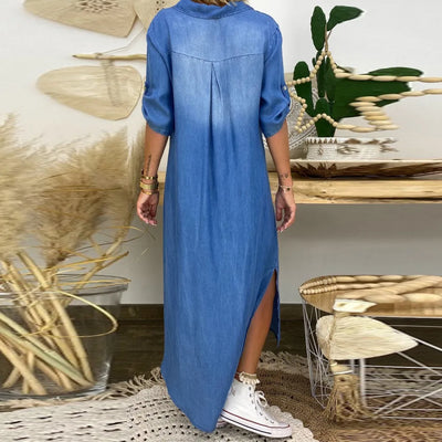 Lea™ Długa sukienka w stylu jeansowym z rozcięciem z boku