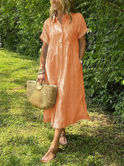 Malina™  Sukienka maxi w paski z klapami i guzikami