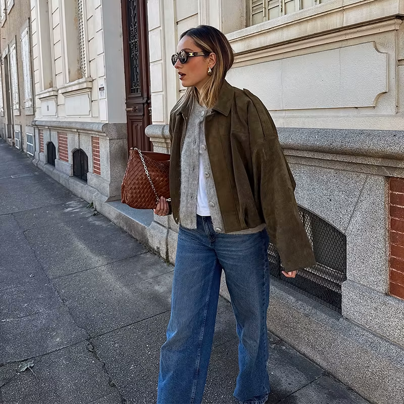Alina™  Oversize’owy płaszcz zamszowy