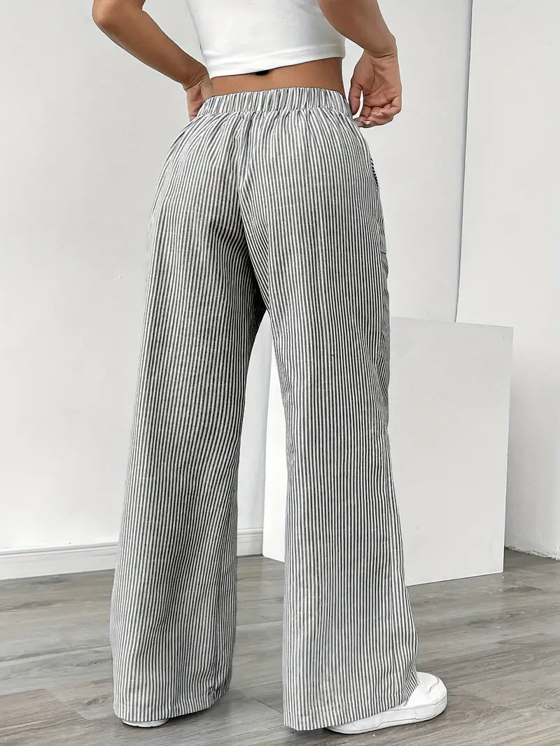 Anna™  Eleganckie Spodnie w Paski z Kieszeniami