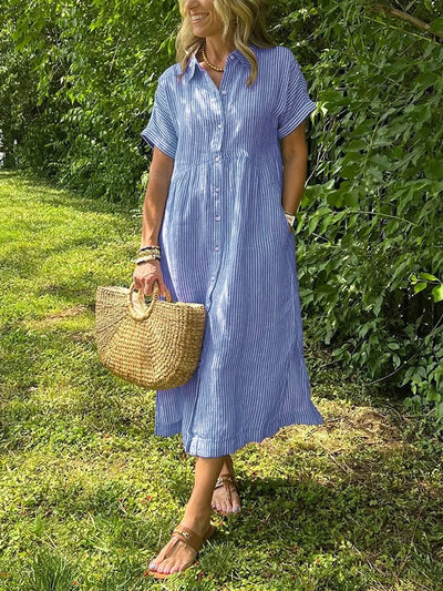 Malina™  Sukienka maxi w paski z klapami i guzikami