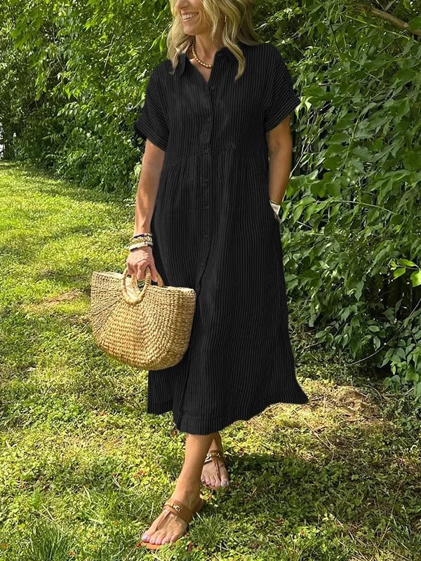 Malina™  Sukienka maxi w paski z klapami i guzikami