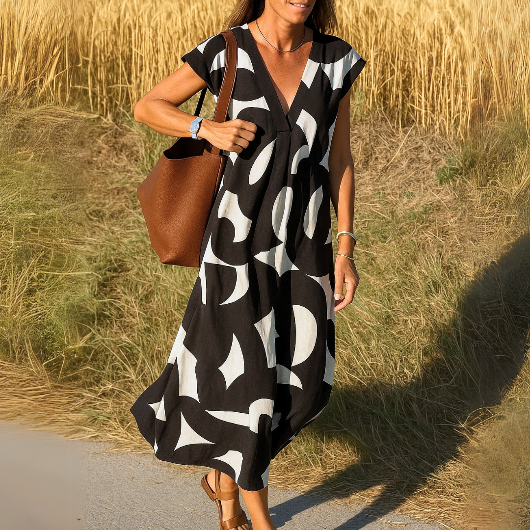 Laura™  Sukienka maxi z artystycznym nadrukiem