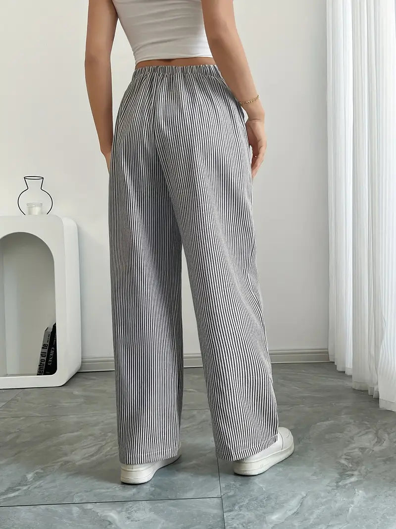 Anna™  Eleganckie Spodnie w Paski z Kieszeniami