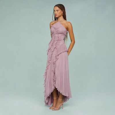 Maraike™  Plisowana Suknia maxi z falbaną i dekoltem Halter