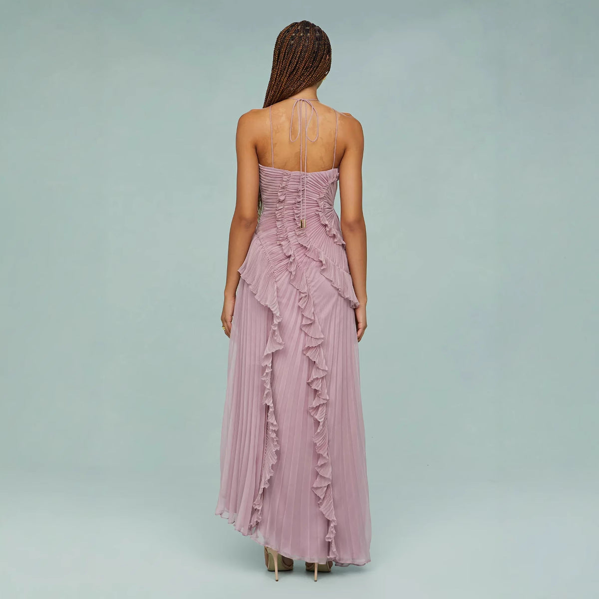 Maraike™  Plisowana Suknia maxi z falbaną i dekoltem Halter