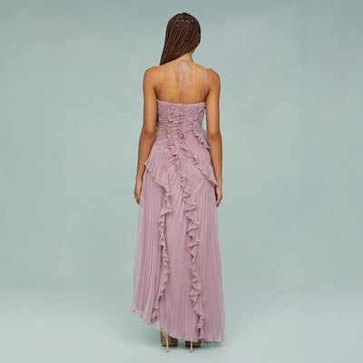 Maraike™  Plisowana Suknia maxi z falbaną i dekoltem Halter