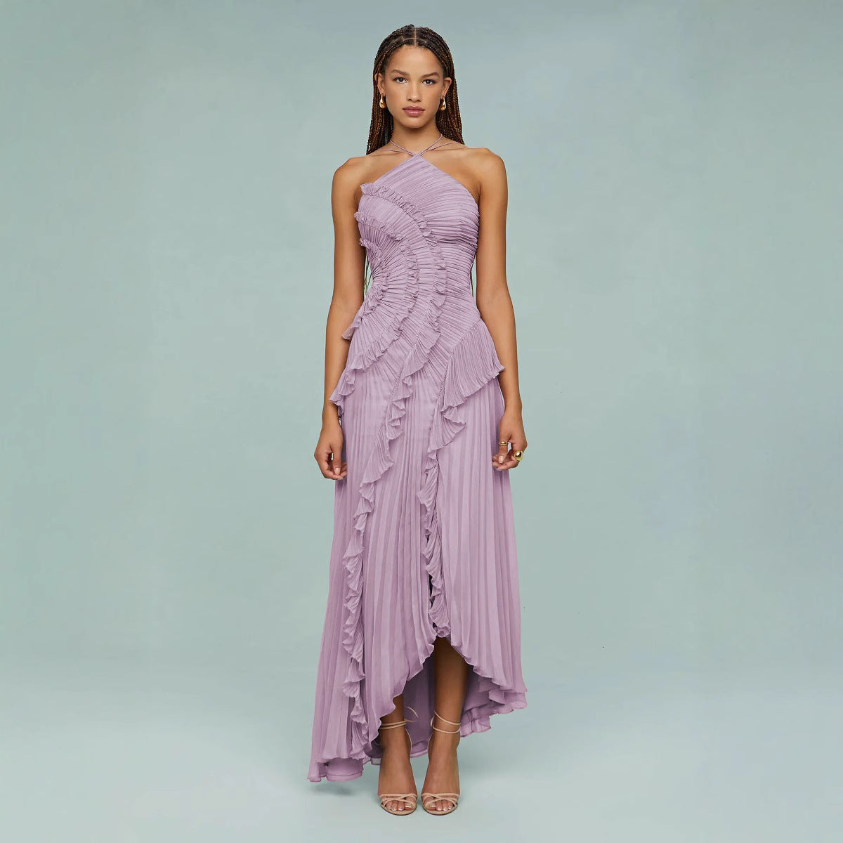 Maraike™  Plisowana Suknia maxi z falbaną i dekoltem Halter