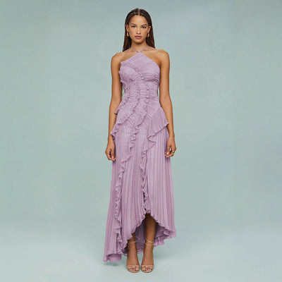 Maraike™  Plisowana Suknia maxi z falbaną i dekoltem Halter