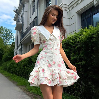Priya™ Mini sukienka w nadruk z bufkami i falbankami
