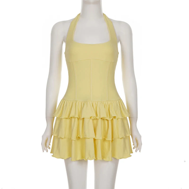 Zara™  Sukienka mini halter Tornova z falbankami