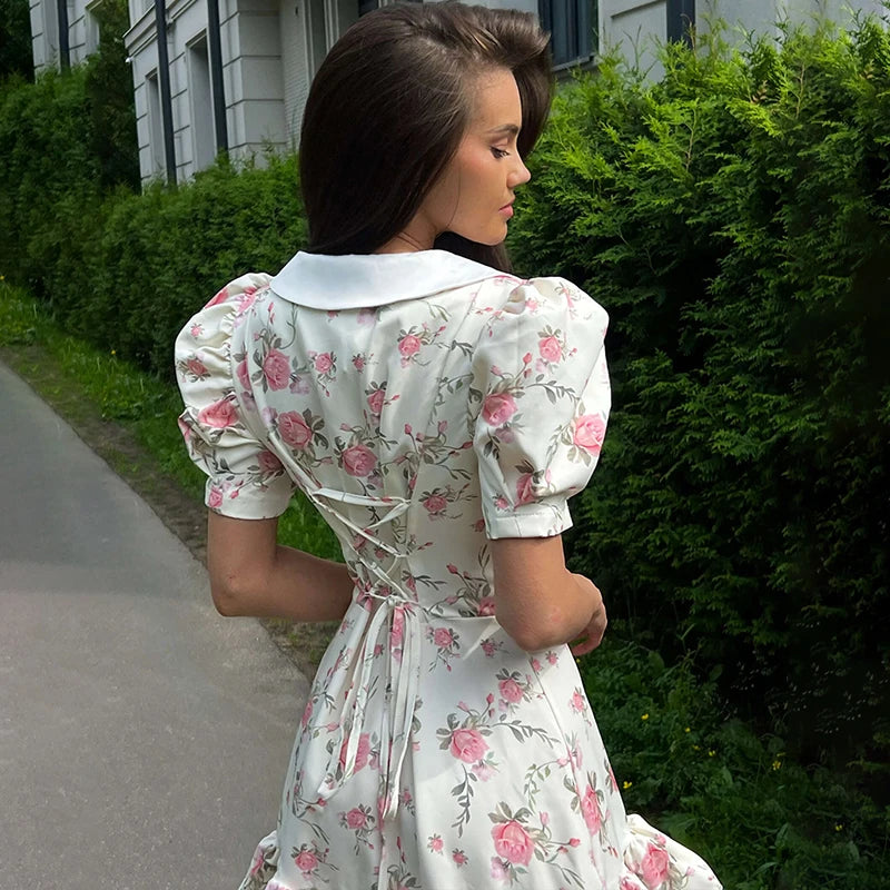 Priya™ Mini sukienka w nadruk z bufkami i falbankami