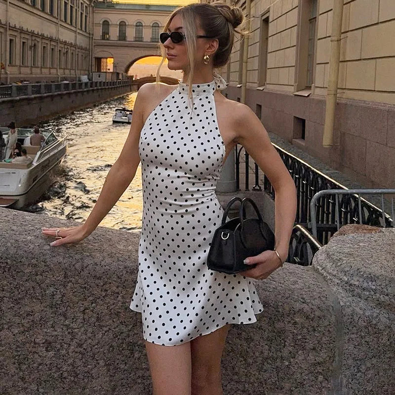 Alicia™  Mini sukienka halter w grochy, bez pleców