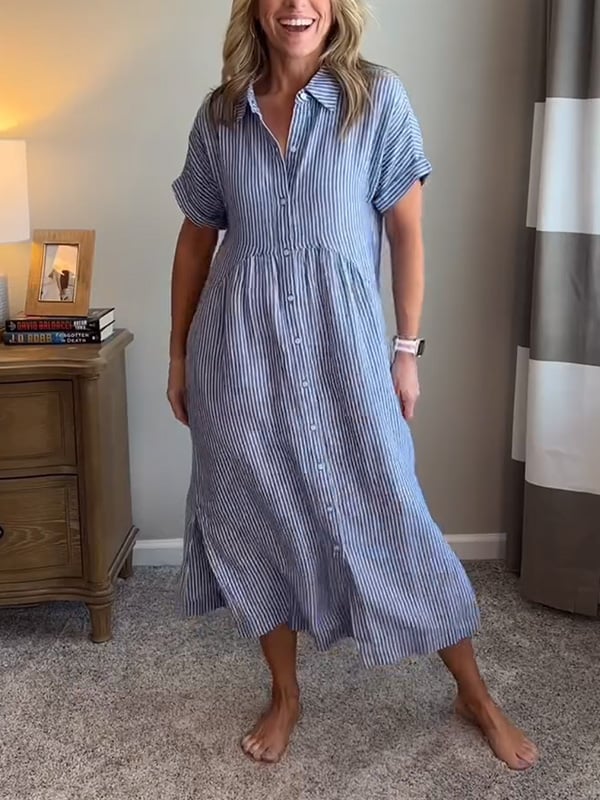Malina™  Sukienka maxi w paski z klapami i guzikami