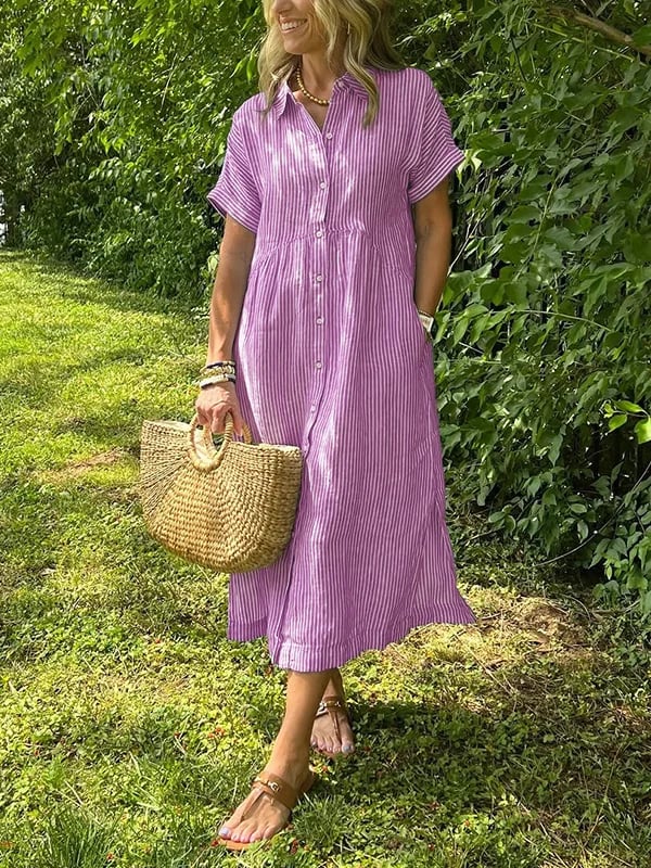 Malina™  Sukienka maxi w paski z klapami i guzikami