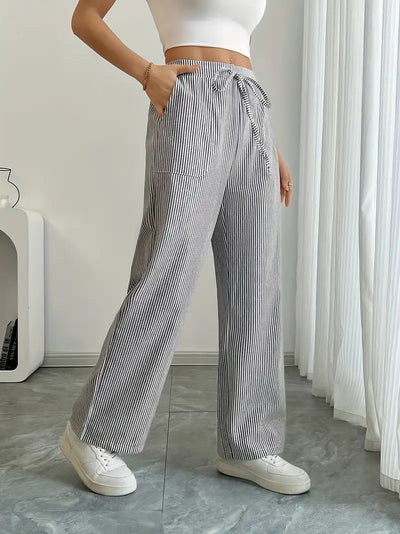Anna™  Eleganckie Spodnie w Paski z Kieszeniami