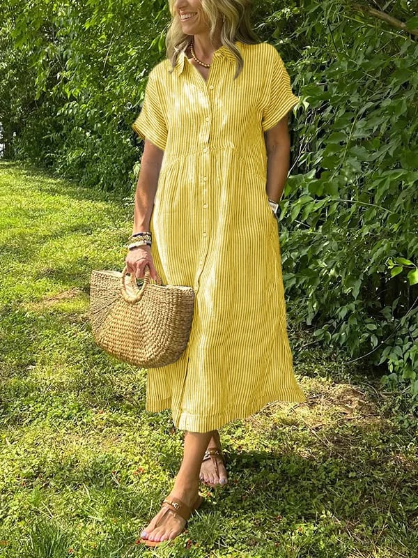 Malina™  Sukienka maxi w paski z klapami i guzikami