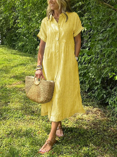 Malina™  Sukienka maxi w paski z klapami i guzikami