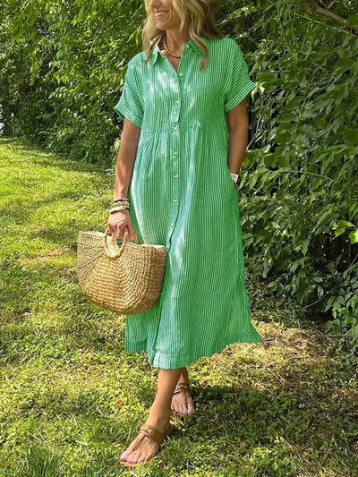 Malina™  Sukienka maxi w paski z klapami i guzikami