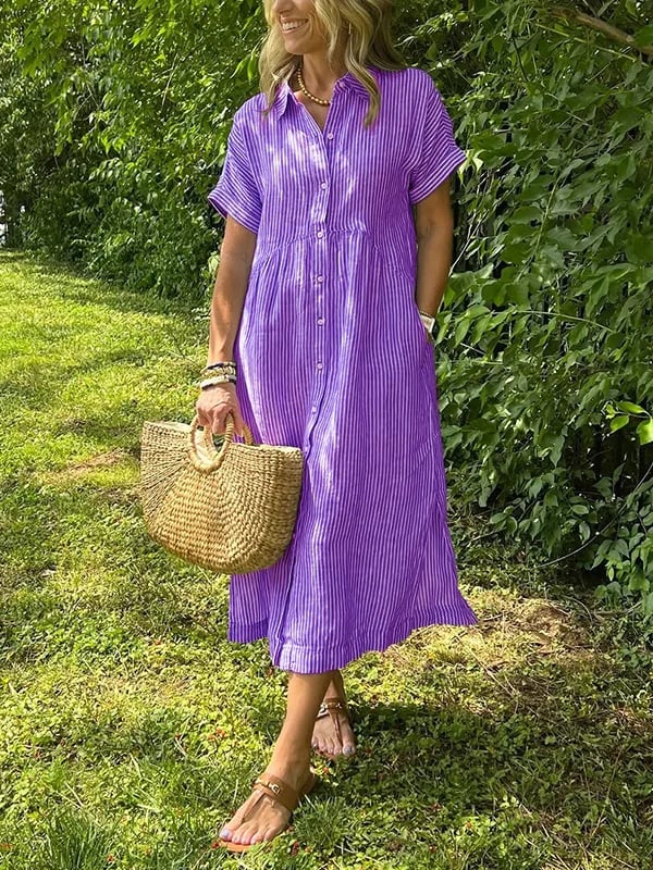 Malina™  Sukienka maxi w paski z klapami i guzikami
