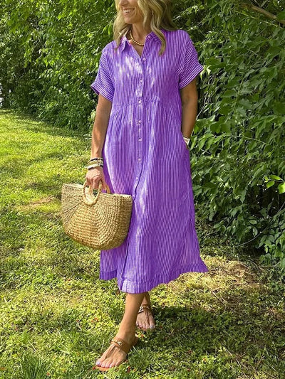 Malina™  Sukienka maxi w paski z klapami i guzikami