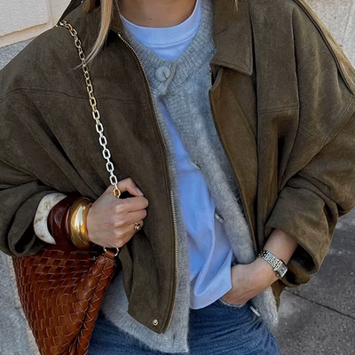 Alina™  Oversize’owy płaszcz zamszowy